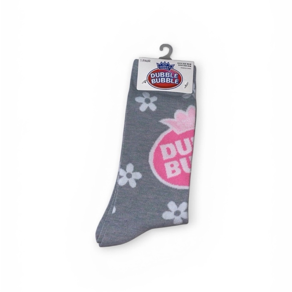Dubble Bubble Logo Grey & Pink Crew Socks